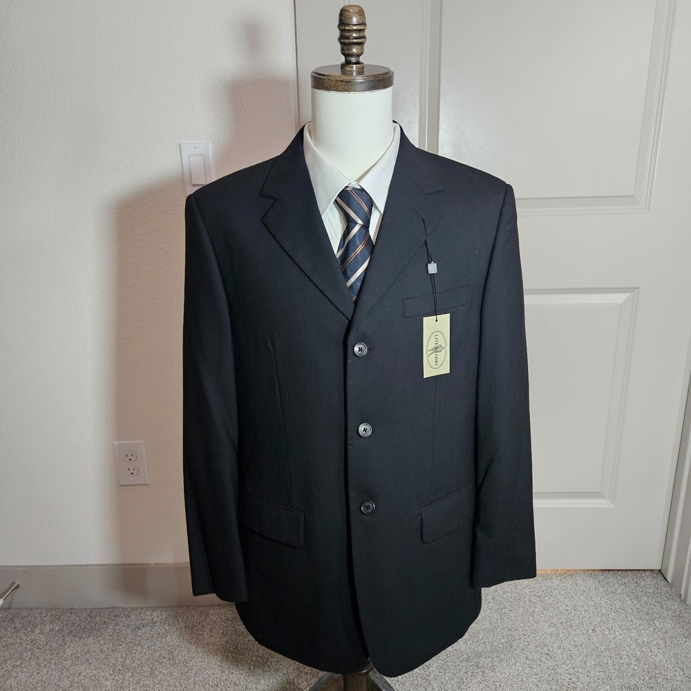 NWT Linea Uomo‎ 40R 100% Wool Suit Blazer Jacket Men 3-Button Black NEW